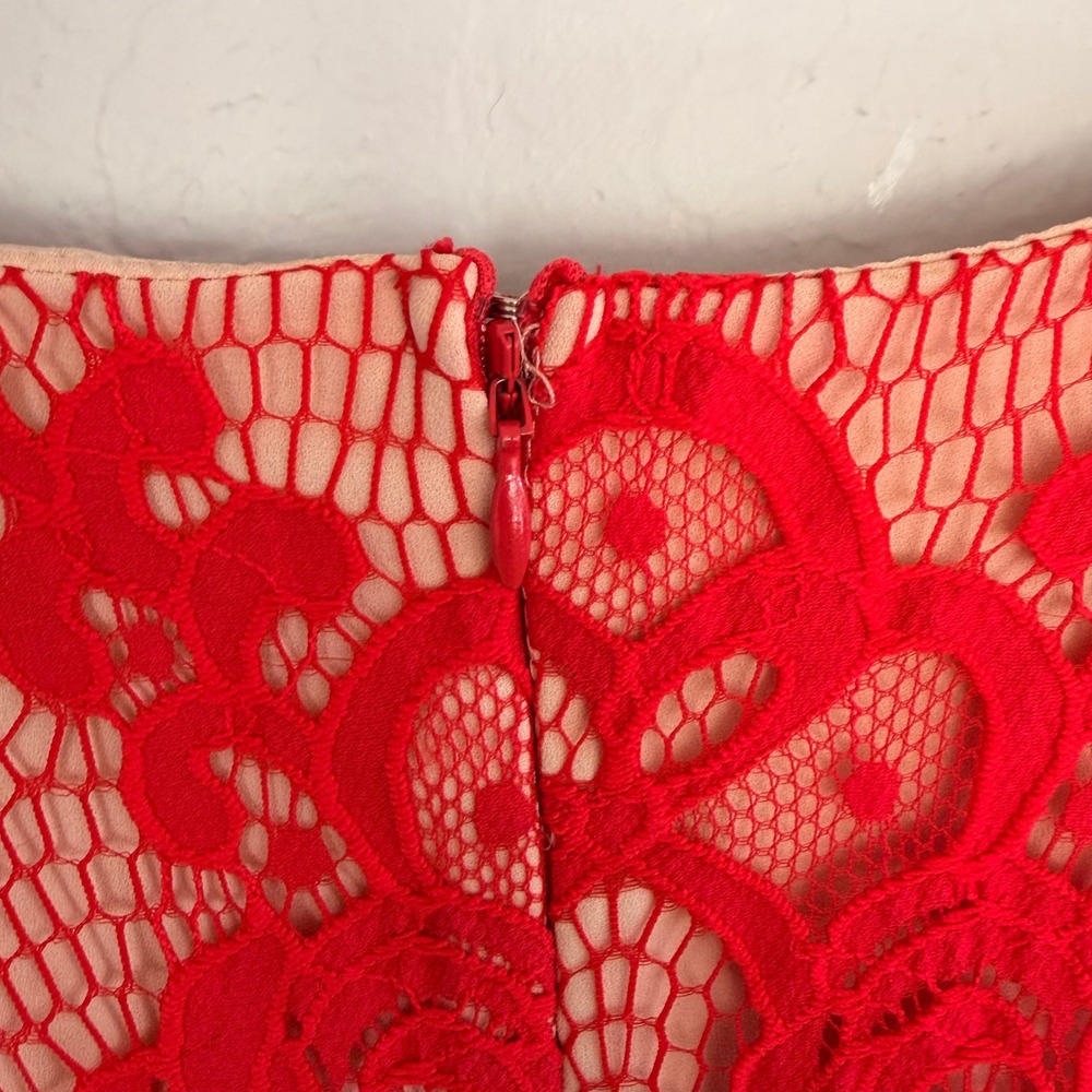 Anthropologie HD in Paris Dress Dress Women's 8 Coral Red Crochet Lace - Picture 6 of 14